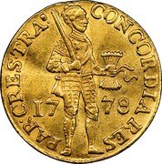 Netherlands Ducat Standing Armored Knight Utrecht 1779 Rose KM# 7.4 CONCORDIA RES PAR CRES TRA 17 78 coin obverse Netherlands Ducat Standing Armored Knight Utrecht 1779 Rose KM# 7.4 CONCORDIA RES PAR CRES TRA 17 78 coin obverse