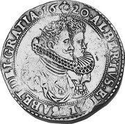 Netherlands Ducaton Albert and Elizabeth 1620 KM# 49.2 ALBERTVS ET ELISABET DEI GRATIA 16 20 coin obverse