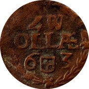 Netherlands Duit 1663 KM# 69 Overijssel - Zwolle Commune Standard Coinage ZW OLLAE 6 3 coin reverse Netherlands Duit 1663 KM# 69 Overijssel - Zwolle Commune Standard Coinage ZW OLLAE 6 3 coin reverse