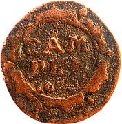 Netherlands Duit KM# 51 Overijssel - Kampen City Standard Coinage CAM PEN 1659 coin reverse Netherlands Duit KM# 51 Overijssel - Kampen City Standard Coinage CAM PEN 1659 coin reverse