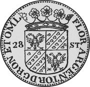 Netherlands Florijn 1673 Roset KM# 31.1 Groningen & Ommeland Province Standard Coinage FLOR ARGENT ORD GRON ET OML 28 ST coin obverse Netherlands Florijn 1673 Roset KM# 31.1 Groningen & Ommeland Province Standard Coinage FLOR ARGENT ORD GRON ET OML 28 ST coin obverse