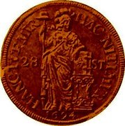 Netherlands Florijn Standing Female Figure Holland Province 1694 KM# 71a HANC TVEMVR HAC NITIMVR 1694 28 ST coin reverse