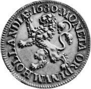 Netherlands Gulden Rampant Lion 1680 KM# 55 MONETA ORDINVM HOLLANDIALE 1680 coin obverse