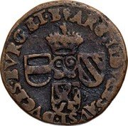 Netherlands Liard Albert and Elizabeth 1610 KM# 33.1 .ARCHIDVCES AVST DVCES BVRG ET B coin reverse Netherlands Liard Albert and Elizabeth 1610 KM# 33.1 .ARCHIDVCES AVST DVCES BVRG ET B coin reverse