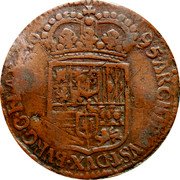 Netherlands Liard Charles II 1695 KM# 81.2 16 95 ARCHID AVST DVX BVRG C FL AN Z coin reverse Netherlands Liard Charles II 1695 KM# 81.2 16 95 ARCHID AVST DVX BVRG C FL AN Z coin reverse