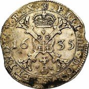 Netherlands Patagon Philip IV 1635 KM# 17 PHIL IIII D G HISP ET INDIAR REX 16 35 coin obverse Netherlands Patagon Philip IV 1635 KM# 17 PHIL IIII D G HISP ET INDIAR REX 16 35 coin obverse