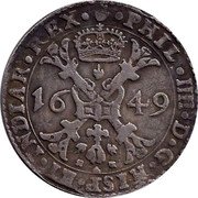 Netherlands Patagon Philip IV 1649 KM# 53.1 PHIL IIII D G HISP ET INDIAR REX 16 53 coin obverse Netherlands Patagon Philip IV 1649 KM# 53.1 PHIL IIII D G HISP ET INDIAR REX 16 53 coin obverse