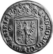 Netherlands 6 Stuivers (Rijderschelling) Knight on Horseback Overijssel 1688 Dog KM# 78 1689 6S MO NO ARG CIV DAVENTRIAE coin obverse Netherlands 6 Stuivers (Rijderschelling) Knight on Horseback Overijssel 1688 Dog KM# 78 1689 6S MO NO ARG CIV DAVENTRIAE coin obverse
