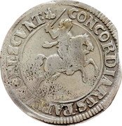 Netherlands Ruiterschelling (6 Stuivers) Overijssel Knight 1680 Rider KM# 75 CONCORDIA RES PARVAE CRESCVNT coin reverse Netherlands Ruiterschelling (6 Stuivers) Overijssel Knight 1680 Rider KM# 75 CONCORDIA RES PARVAE CRESCVNT coin reverse