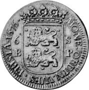Netherlands Scheepjesschelling (6 stuiver) 1676 KM# 73 West Friesland Provincial Coinage MONE ORDIN WES FRISIA 1676 6 S B P coin obverse