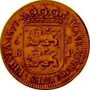 Netherlands Scheepjesschelling 1677 KM# 73c West Friesland Provincial Coinage MONE ORDIN WES FRISIA 1677 6 S B P coin obverse