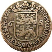 Netherlands Scheepjesschelling (6 stuiver) (West Friesland Province Sailing Ship) KM# 76 MO NO ORDIN WEST FRISIAE 1678 6 S coin obverse Netherlands Scheepjesschelling (6 stuiver) (West Friesland Province Sailing Ship) KM# 76 MO NO ORDIN WEST FRISIAE 1678 6 S coin obverse