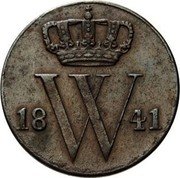 Netherlands 1/2 Cent Willem II 1841 Lilly KM# 68 18 W 41 coin obverse Netherlands 1/2 Cent Willem II 1841 Lilly KM# 68 18 W 41 coin obverse