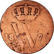 Netherlands 1/2 Cent William III 1875 Broadaxe KM# 90 18 W 54 coin obverse Netherlands 1/2 Cent William III 1875 Broadaxe KM# 90 18 W 54 coin obverse