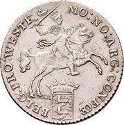 Netherlands 1/2 Ducaton Armored Knight on Horse 1764 Herringship KM# 140.1 MO NO ARG CONFOE BELG PRO WESTF coin obverse Netherlands 1/2 Ducaton Armored Knight on Horse 1764 Herringship KM# 140.1 MO NO ARG CONFOE BELG PRO WESTF coin obverse
