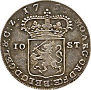 Netherlands 10 Stuivers 1751/50 KM# 87 Gelderland Province Standart Coinage MOARGORD FOE BELG D : GEL & C : Z 17 51 10 ST coin obverse Netherlands 10 Stuivers 1751/50 KM# 87 Gelderland Province Standart Coinage MOARGORD FOE BELG D : GEL & C : Z 17 51 10 ST coin obverse