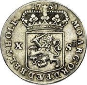 Netherlands 10 Stuivers (1/2 Gulden) Standing Figure Holland Province 1751 KM# 95.3 MO ARG ORD FÆD BELG HOLL X ST 1751 coin obverse Netherlands 10 Stuivers (1/2 Gulden) Standing Figure Holland Province 1751 KM# 95.3 MO ARG ORD FÆD BELG HOLL X ST 1751 coin obverse