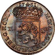 Netherlands 10 Stuivers (1/2 Gulden) 1751 KM# 95.2 Holland Province Standard Coinage MO: ARG : ORD: FÆD: BELG : HOLL : X ST 1751 coin obverse Netherlands 10 Stuivers (1/2 Gulden) 1751 KM# 95.2 Holland Province Standard Coinage MO: ARG : ORD: FÆD: BELG : HOLL : X ST 1751 coin obverse