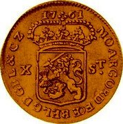 Netherlands 10 Stuivers 1761 KM# 94a Gelderland Province Standart Coinage MO ARG ORD FOE BELG D GEL & C Z 17 61 X ST coin obverse