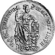 Netherlands 10 Stuivers (1/2 Gulden) Standing Figure Gelderland 1764 KM# 94 HANC TVEMVR HAC NITIMVR coin reverse Netherlands 10 Stuivers (1/2 Gulden) Standing Figure Gelderland 1764 KM# 94 HANC TVEMVR HAC NITIMVR coin reverse