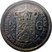 Netherlands 1/2 Gulden Wilhelmina 1913 KM# 147 MUNT VAN HET KONINKRIJK DER NEDRLANDEN 1913 1/2 G coin reverse Netherlands 1/2 Gulden Wilhelmina 1913 KM# 147 MUNT VAN HET KONINKRIJK DER NEDRLANDEN 1913 1/2 G coin reverse
