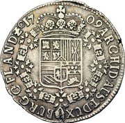 Netherlands 1/2 Patagon Pretender Archduke Carlos III 1709 KM# 107 ARCHID AUST DUX BUR G C FLANDZ 17 09 coin reverse Netherlands 1/2 Patagon Pretender Archduke Carlos III 1709 KM# 107 ARCHID AUST DUX BUR G C FLANDZ 17 09 coin reverse