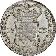 Netherlands 1/4 Gulden (5 Stuivers) Standing Figure Holland Province 1759 KM# 100 MO ARG ORD FAED BELG HOLL 17 59 coin obverse Netherlands 1/4 Gulden (5 Stuivers) Standing Figure Holland Province 1759 KM# 100 MO ARG ORD FAED BELG HOLL 17 59 coin obverse