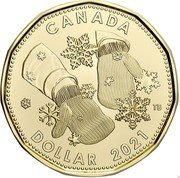 Canada 1 Dollar (Holiday Gift Arms in mittens) ELIZABETH II D G REGINA 2021 coin obverse