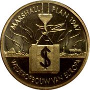 Netherlands ECU 50th Anniversary Marshall 1997 In Sets only X# 221 1947 MARSHALL PLAN WEDEROPBOUW VAN EUROPA coin reverse