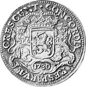 Netherlands Ducaton Piedfort 1730 KM# P55 CRESCUNT CONCORDIA RES PARVAE 1730 coin reverse