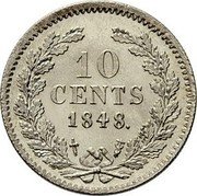 Netherlands 10 Cents William I 1849 Dot after date KM# 75 10 CENTS 1849. coin reverse Netherlands 10 Cents William I 1849 Dot after date KM# 75 10 CENTS 1849. coin reverse