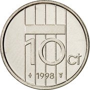 Netherlands 10 Cents Beatrix 1998 Proof KM# 203 10 CT 1985 coin reverse Netherlands 10 Cents Beatrix 1998 Proof KM# 203 10 CT 1985 coin reverse