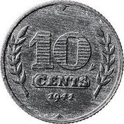 Netherlands 10 Cents Pattern 1941 KM# Pn129 10 CENTS 1941 coin reverse