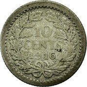 Netherlands 10 Cents Wilhelmina I 1916 KM# 145 10 CENTS 1910 coin reverse Netherlands 10 Cents Wilhelmina I 1916 KM# 145 10 CENTS 1910 coin reverse