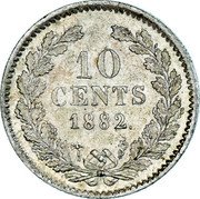 Netherlands 10 Cents William III 1882 Broadaxe, Dot after date KM# 80 10 CENTS 1885. coin reverse Netherlands 10 Cents William III 1882 Broadaxe, Dot after date KM# 80 10 CENTS 1885. coin reverse