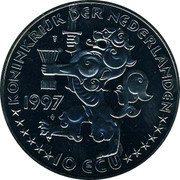 Netherlands 10 ecu (300th Anniversary Johan Maurits van Nassau-Sieggen.) X# 108 1997 10 ECU KONINKRIJK DER NEDERLANDEN coin reverse Netherlands 10 ecu (300th Anniversary Johan Maurits van Nassau-Sieggen.) X# 108 1997 10 ECU KONINKRIJK DER NEDERLANDEN coin reverse