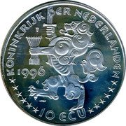 Netherlands 10 ecu (Jacob van Kampen.) X# 104a 1996 10 ECU KONINKRIJK DER NEDERLANDEN coin obverse