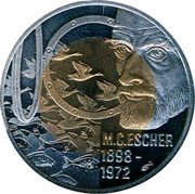 Netherlands 10 euro (100th Anniversary birthdate M.C. Escher.) X# 151 M C ESCHER 1898 1972 coin obverse