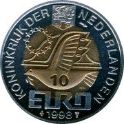 Netherlands 10 euro (100th Anniversary birthdate M.C. Escher.) X# 151 KONINKRIJK DER NEDERLANDEN 10 EURO 1998 coin reverse