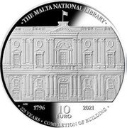 Malta 10 euro (225th Anniversary - National Library of Malta) 10 EURO 1796 2021 225 YEARS COMPLETION OF BUILDING THE MALTA NATIONAL LIBRARY coin reverse