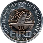 Netherlands 10 euro Johan van Oldenbarnevelt. 1997 X# 139 KONINKRIJK DER NEDERLANDEN 10 EURO 1997 coin obverse