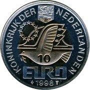 Netherlands 10 euro Maarten Tromp 1998 X# 145 KONINKRIJK DER NEDERLANDEN 10 EURO 1998 coin reverse