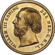 Netherlands 10 Guldens Willem III 1851 Sword KM# 95 WILLEM III KONING DER NED G H V L coin obverse Netherlands 10 Guldens Willem III 1851 Sword KM# 95 WILLEM III KONING DER NED G H V L coin obverse