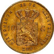 Netherlands 10 Guldens William III 1875 Broadaxe KM# 105 1875. KONINGRIJK DER NEDERLANDEN 10 G coin reverse