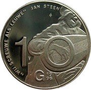 Netherlands 10 Guldens Jan Steen 1996 Proof KM# 223 WIJ SCREUWE ALS LEUWE JAN STEEN 10 G 19 96 coin reverse Netherlands 10 Guldens Jan Steen 1996 Proof KM# 223 WIJ SCREUWE ALS LEUWE JAN STEEN 10 G 19 96 coin reverse