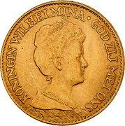Netherlands 10 Guldens Wilhelmina I 1917 KM# 149 KONINGIN WILHELMINA GOD ZIJ MET ONS coin obverse Netherlands 10 Guldens Wilhelmina I 1917 KM# 149 KONINGIN WILHELMINA GOD ZIJ MET ONS coin obverse
