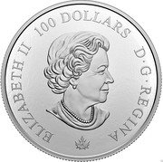 Canada 100 Dollars 100th Anniversary of National Colours 2021 ML25 ELIZABETH II 100 DOLLARS D G REGINA coin obverse Canada 100 Dollars 100th Anniversary of National Colours 2021 ML25 ELIZABETH II 100 DOLLARS D G REGINA coin obverse