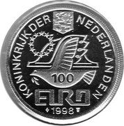 Netherlands 100 Euro (400th year annivarsary Maarten Tromp) X# 148 KONINKRIJK DER NEDERLANDEN 100 EURO 1998 coin obverse