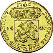 Netherlands 14 Guldens Gouden rijder 1760 KM# 97 CONCORDIA RES PARVÆ CRESCUNT 1760 14 G L coin reverse Netherlands 14 Guldens Gouden rijder 1760 KM# 97 CONCORDIA RES PARVÆ CRESCUNT 1760 14 G L coin reverse