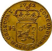 Netherlands 14 Guldens Gouden rijder 1762 Herringship Mintage included KM#129 KM# 130 CONCORDIA.RES:PARVAE.CRESCUNT. 1762 14 GL. coin reverse Netherlands 14 Guldens Gouden rijder 1762 Herringship Mintage included KM#129 KM# 130 CONCORDIA.RES:PARVAE.CRESCUNT. 1762 14 GL. coin reverse